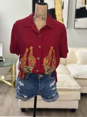 Vintage Studio Ease Giraffe Embroidered Blouse Size 10